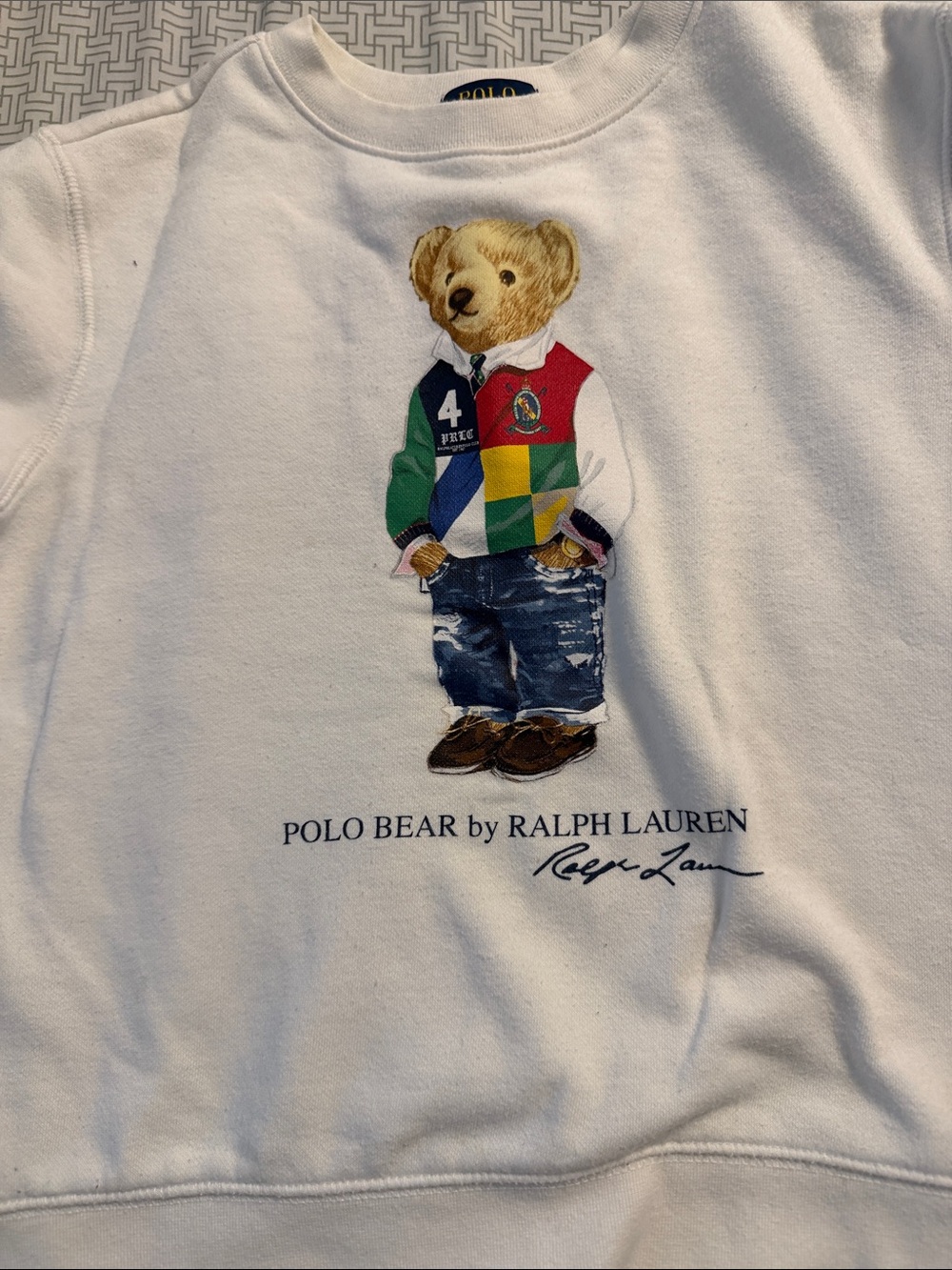 Ralph Lauren White Sweatshirt with Multicolor Polo Bear Graphic boys size 7